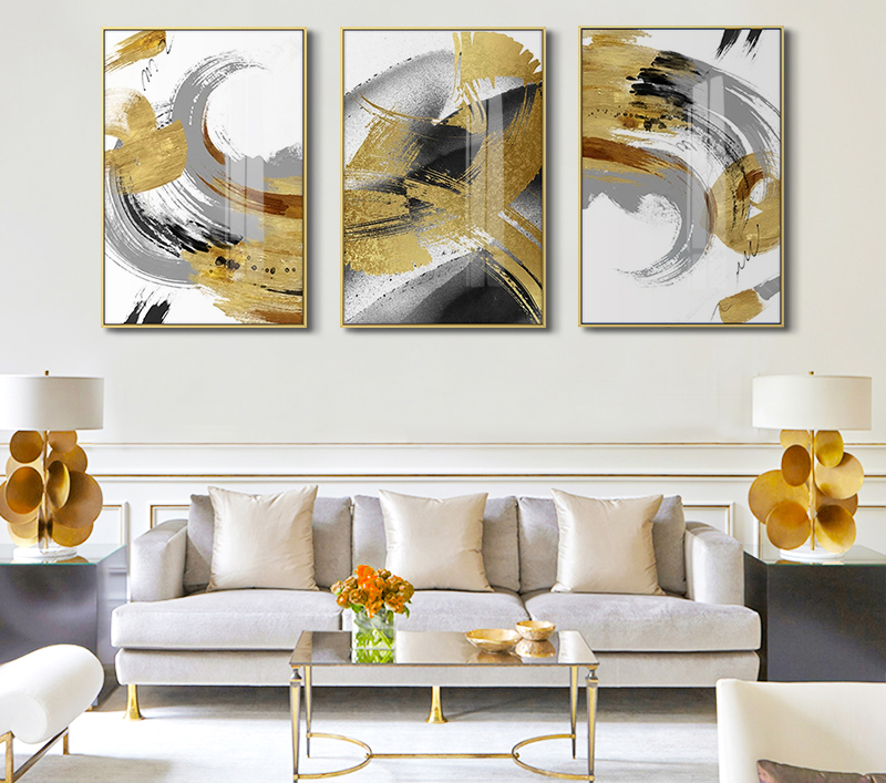 新中式抽象裝飾畫 客廳晶瓷畫 簡(jiǎn)約風(fēng)格金色墨跡餐廳創(chuàng)意壁畫掛畫 純手繪油畫