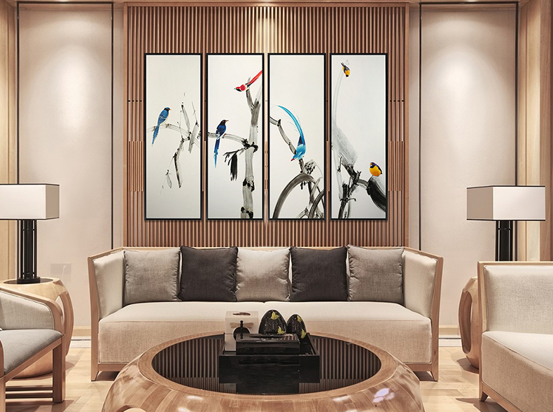 新中式手繪藝術(shù)裝飾畫 客廳臥室掛畫 鳥語枝頭