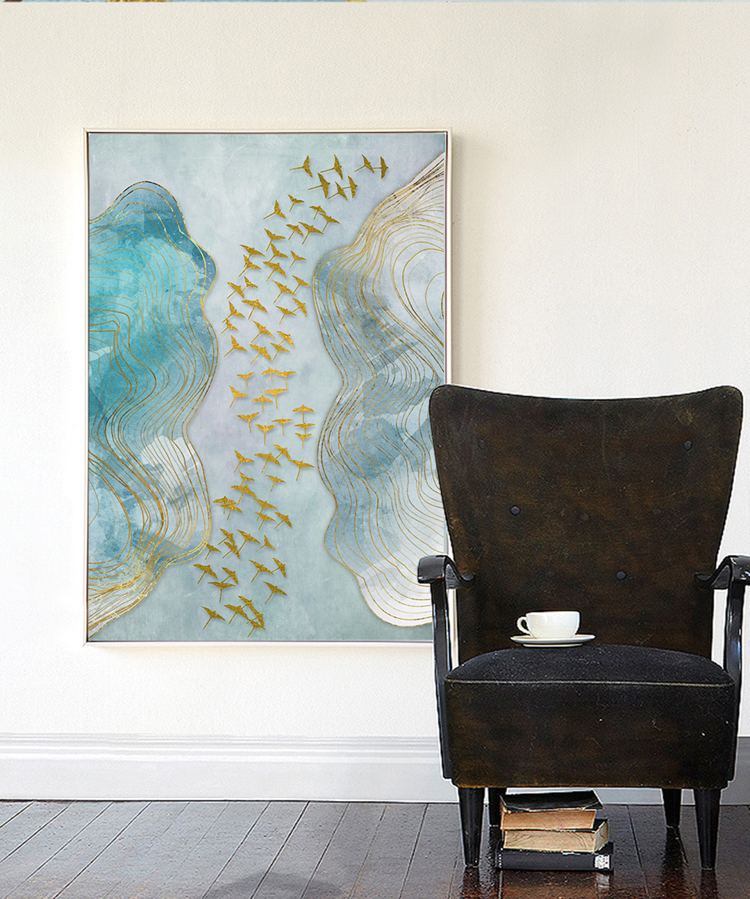 現(xiàn)代簡約抽象畫 客廳掛畫 臥室藝術(shù)裝飾畫 手繪油畫 金雁過境