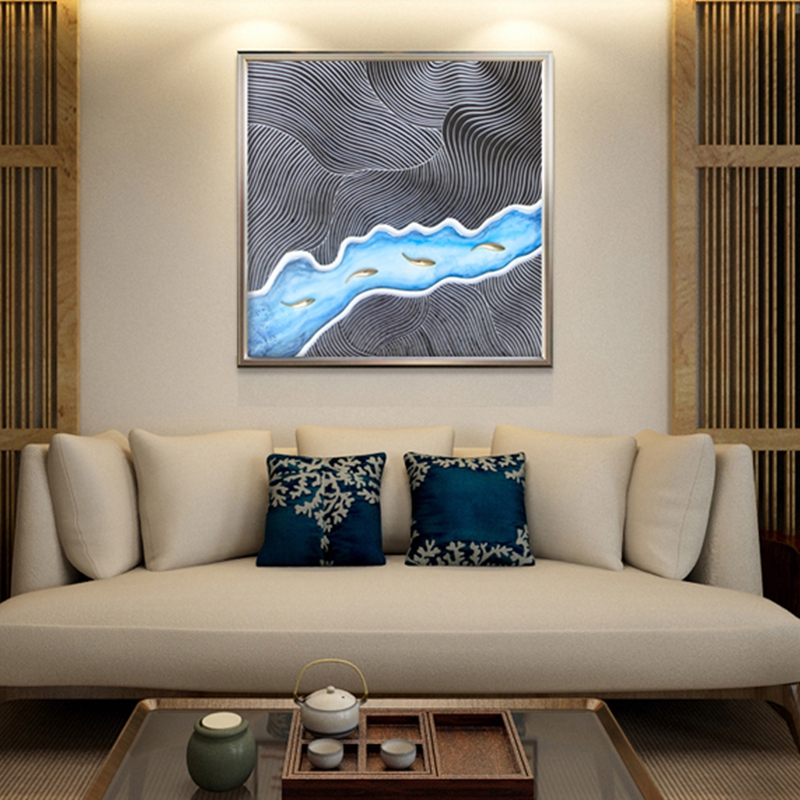 新中式客廳裝飾畫 餐廳原創(chuàng)實物紙藝畫 臥室環(huán)保PS框掛畫 小溪